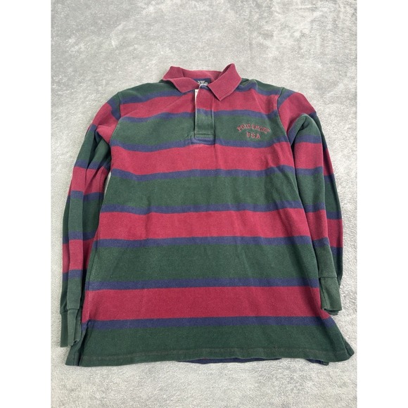 Vintage Polo Sport Ralph Lauren Long Sleeve Rugby Polo Boys Size Large Green - Picture 1 of 8
